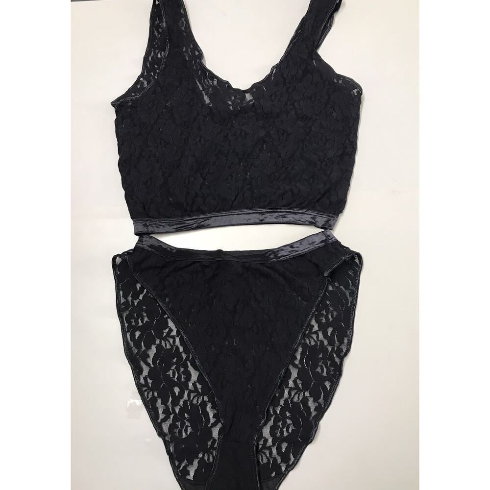 VGT Black Lace Lingerie Crop Top Shorts Set Pajamas Sleepwear 80s SZ 10/XXX-Lg